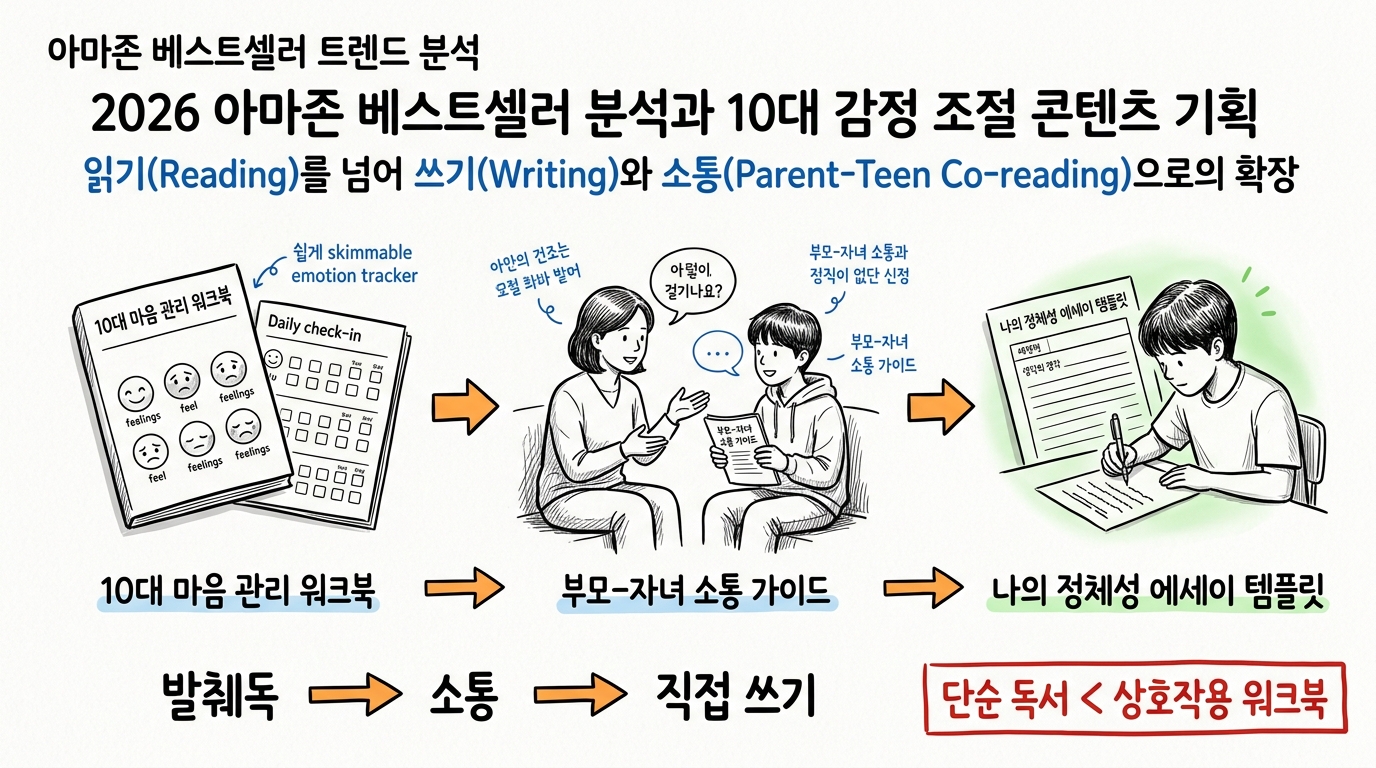아마존 베스트셀러 분석 및 10대 감정 조절 콘텐츠 기획 손그림 에디토리얼 인포그래픽